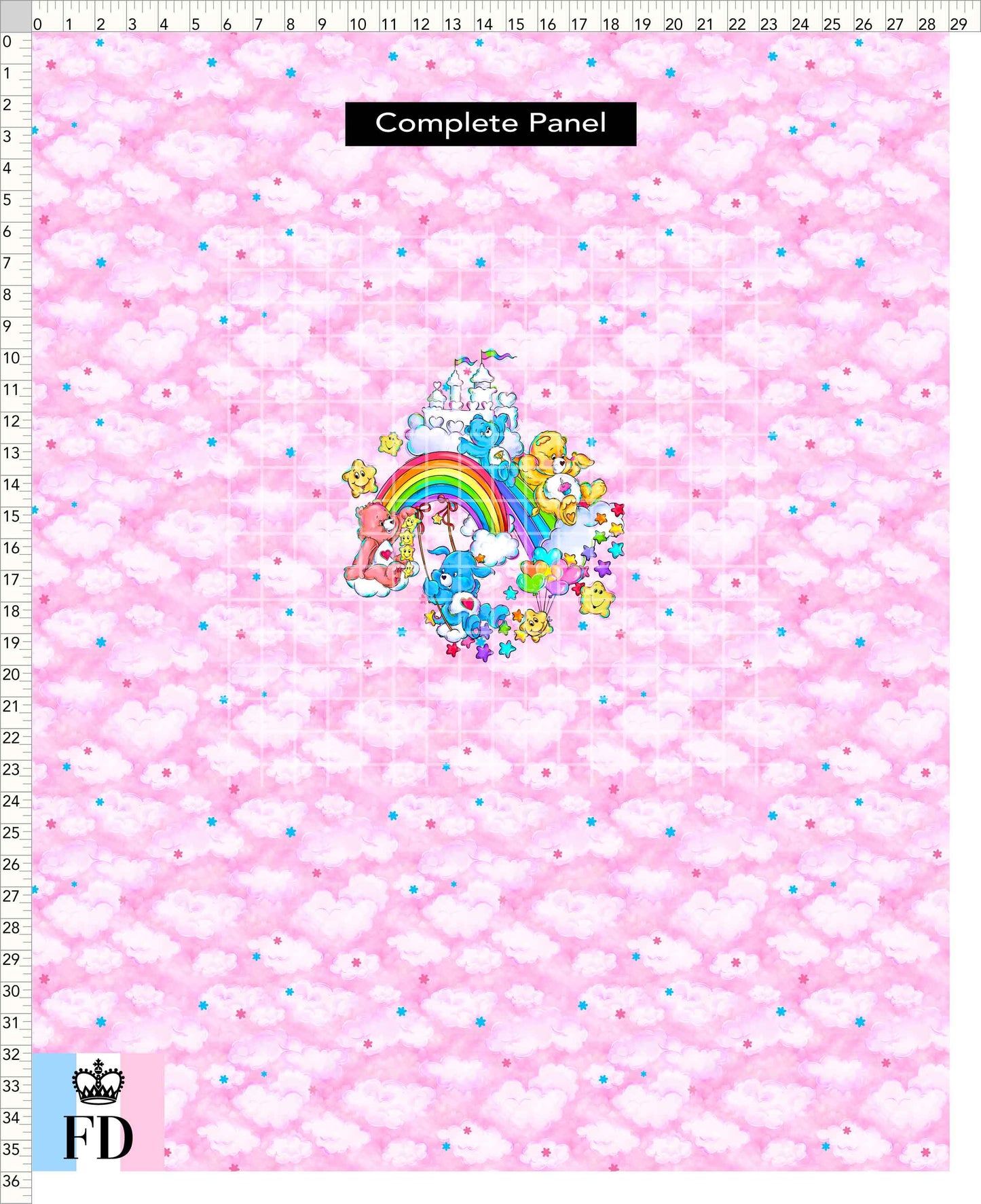 PREORDER - Rainbow Bears - Panel - Castle Fun - Clouds Pink - ADULT