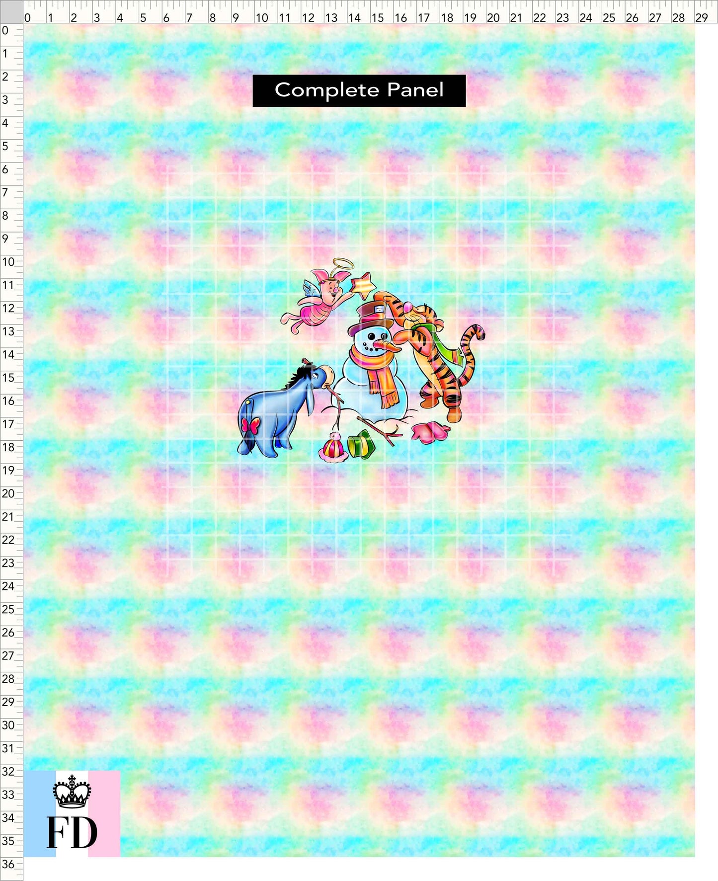 PREORDER - Winter Pooh Friends - Panel - Snowman Building - Rainbow Pastel - ADULT