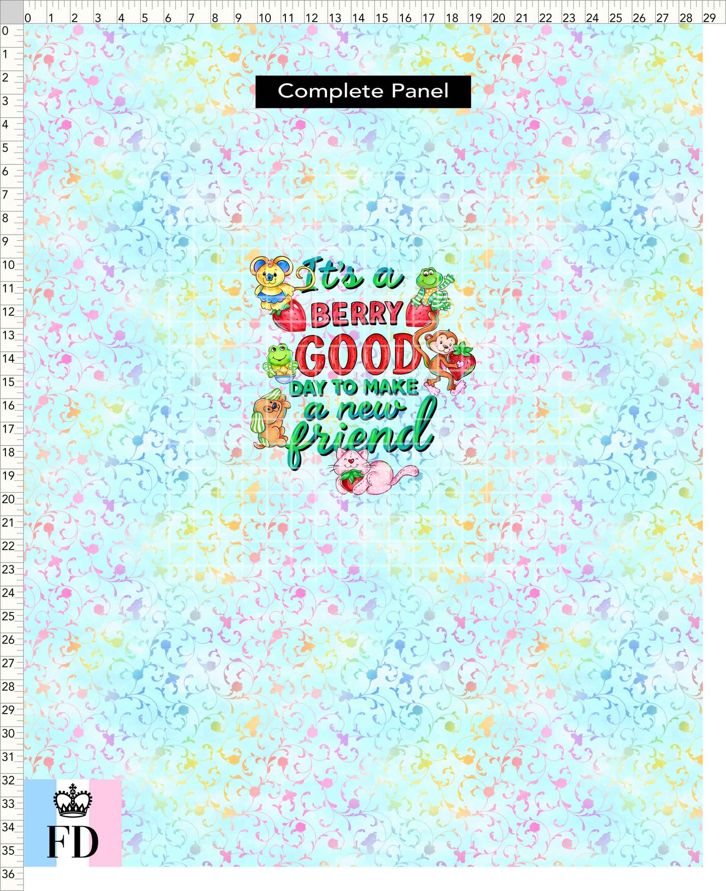 PREORDER - Short-Berry Friends - Panel - Berry Good Day - Foliage Aqua - CHILD or ADULT
