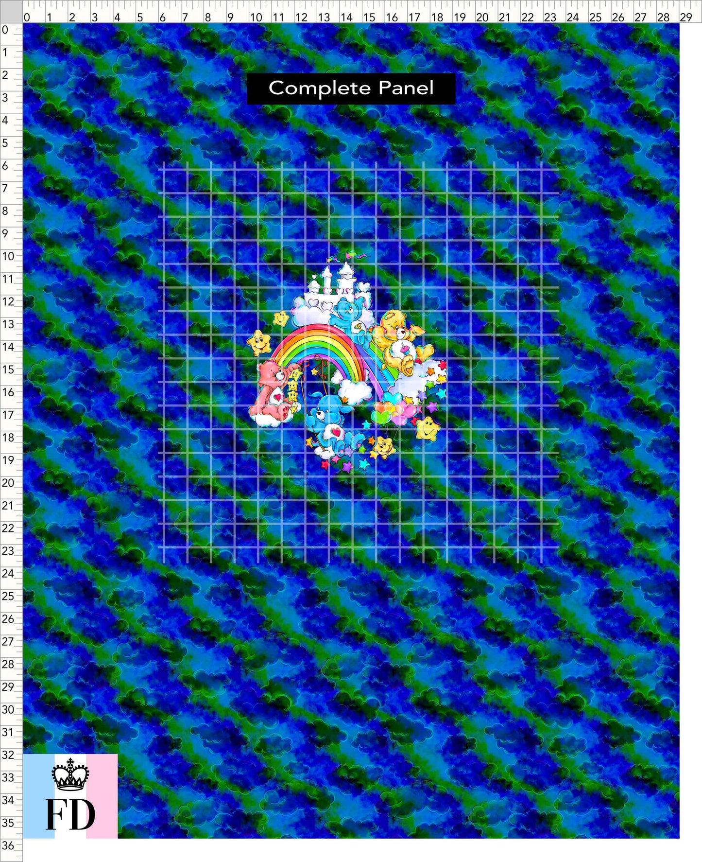 PREORDER - Rainbow Bears - Panel - Castle Fun - Clouds Blue Green - ADULT