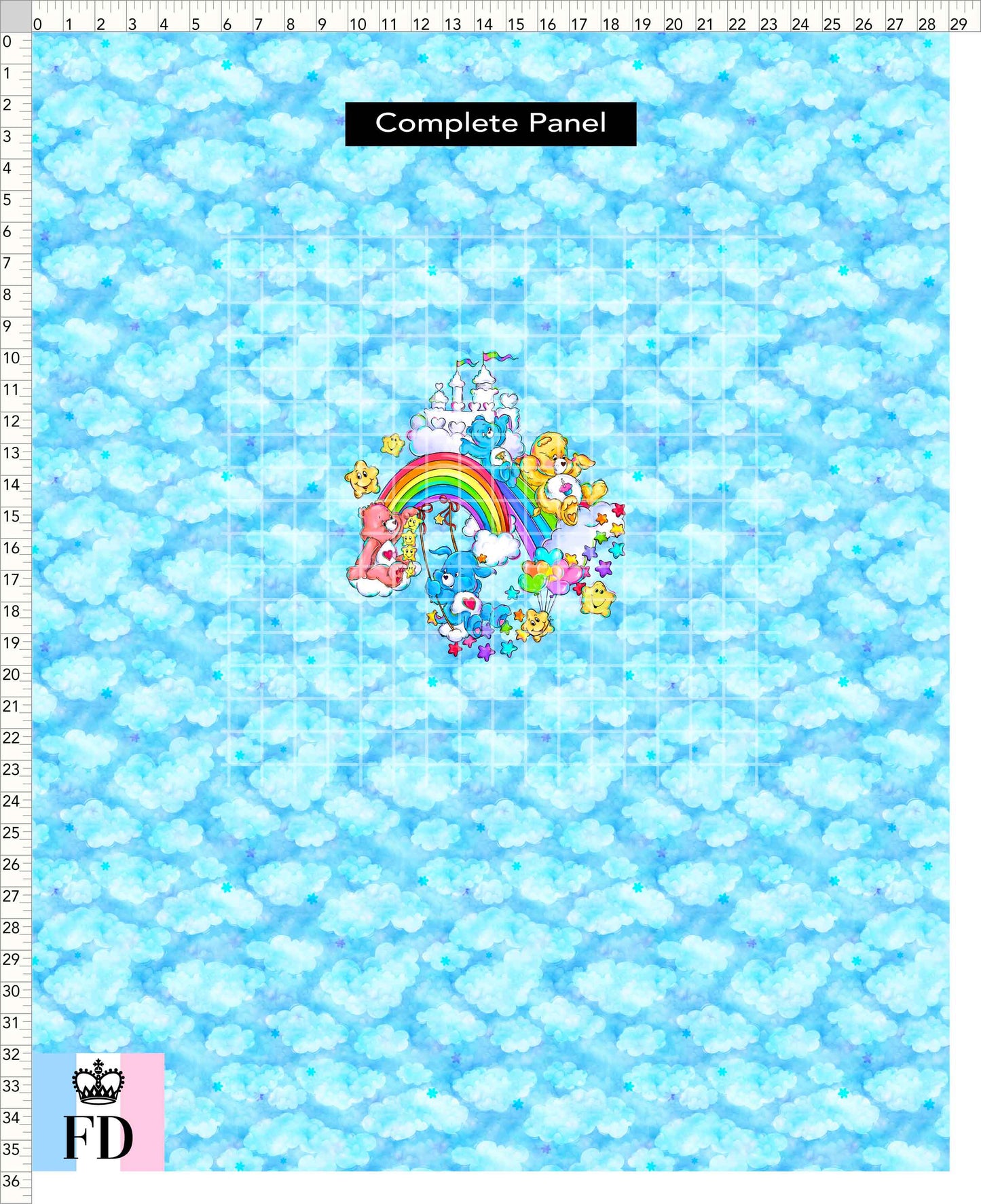 PREORDER - Rainbow Bears - Panel - Castle Fun - Clouds Light Blue - ADULT