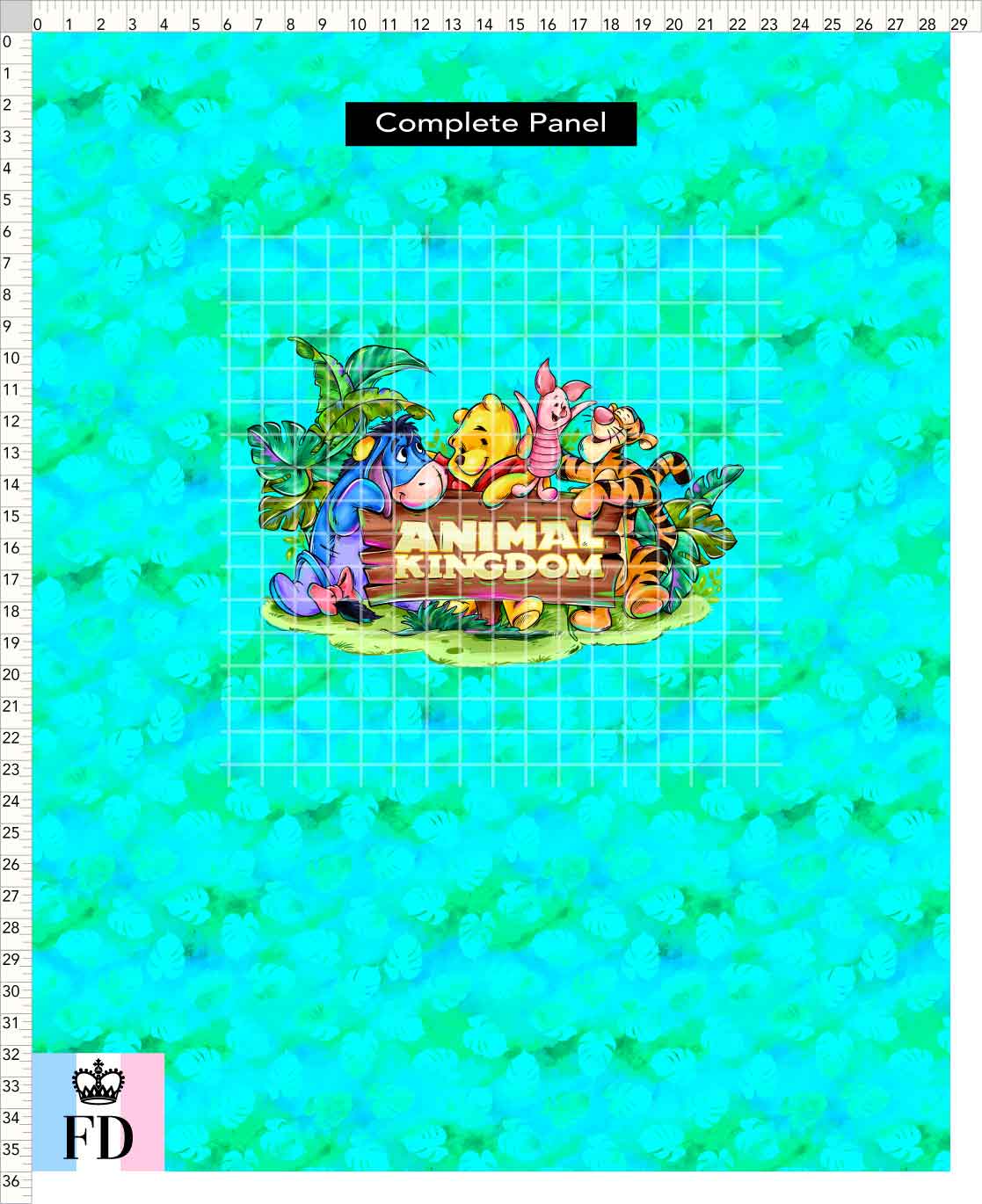 PREORDER - Safari Adventures - Panel - Pooh Friends AK - Leaves Aqua - CHILD or ADULT