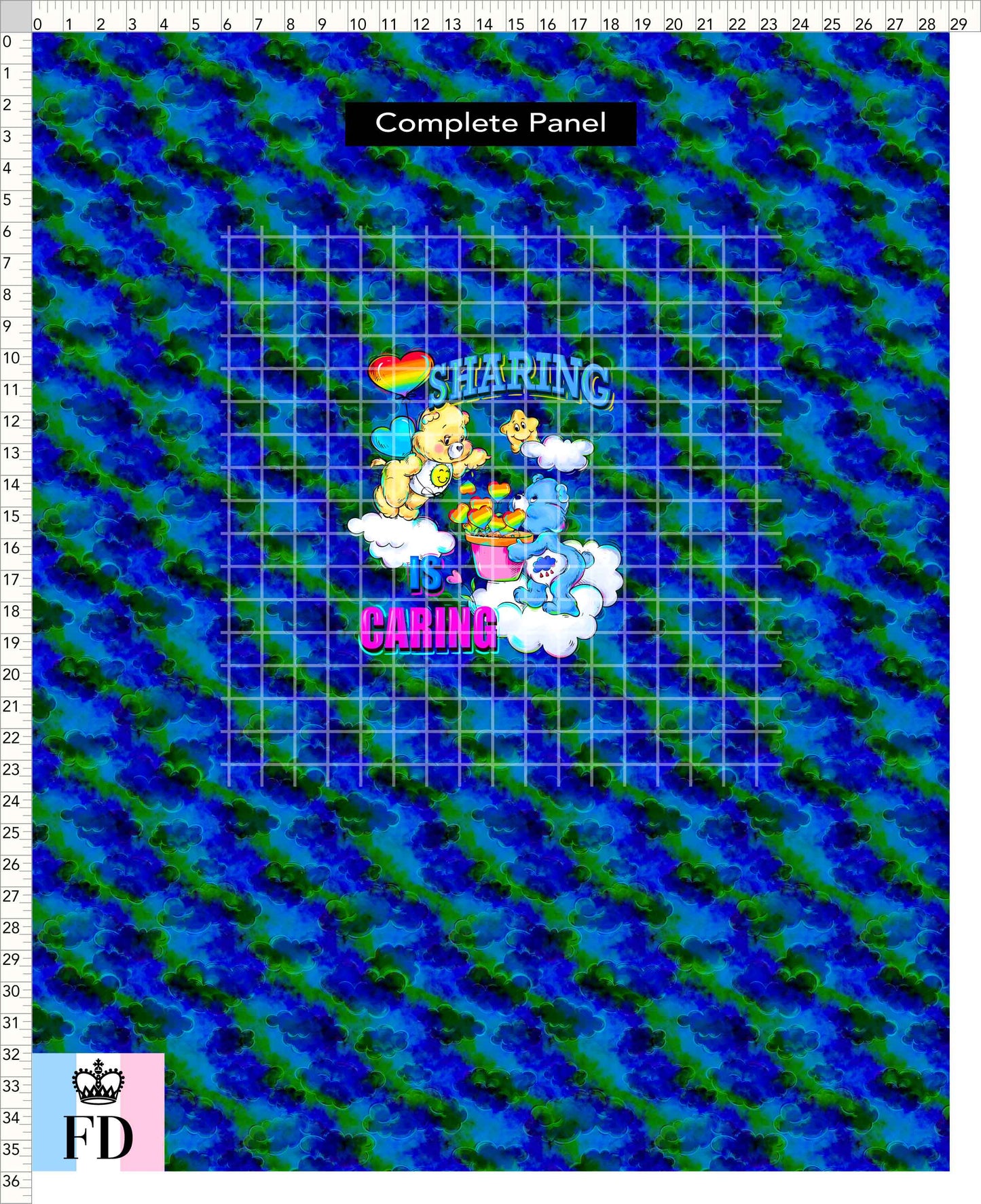 PREORDER - Rainbow Bears - Panel - Sharing - Clouds Blue Green - ADULT