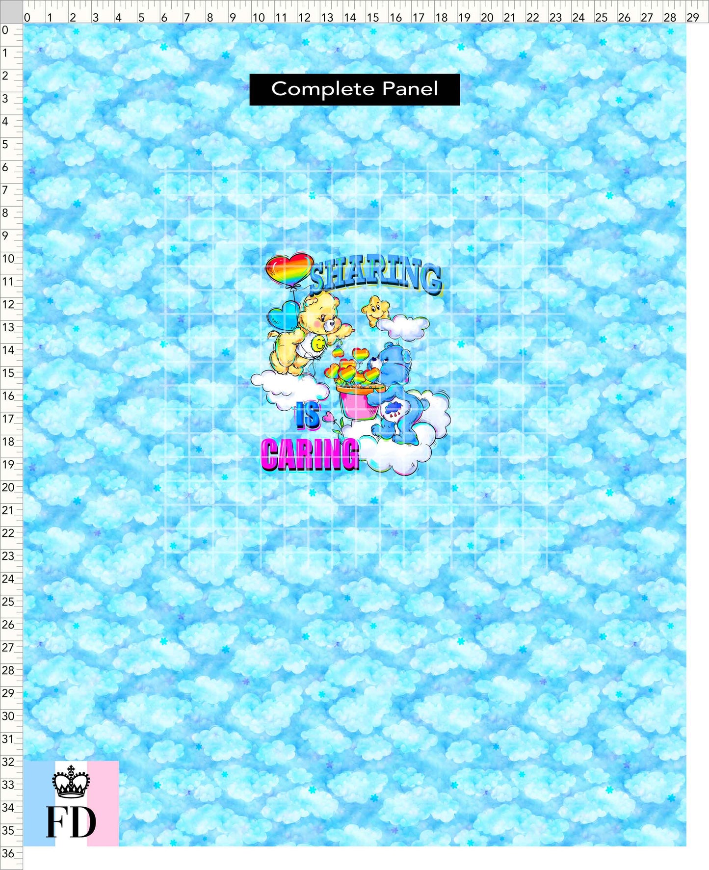 PREORDER - Rainbow Bears - Panel - Sharing - Clouds Light Blue - ADULT