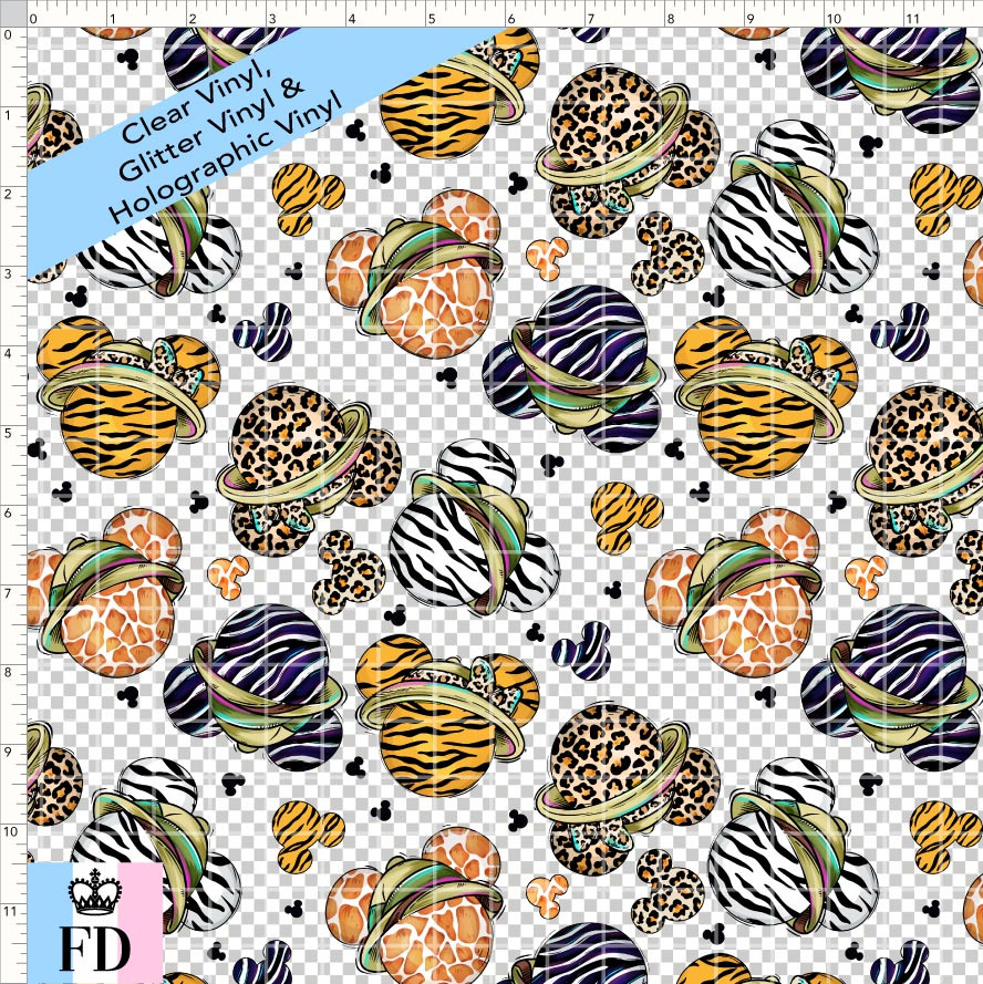 PREORDER - Safari Adventures - Animal Print Heads Mouse - CLEAR & GLITTER VINYL - SMALL SCALE