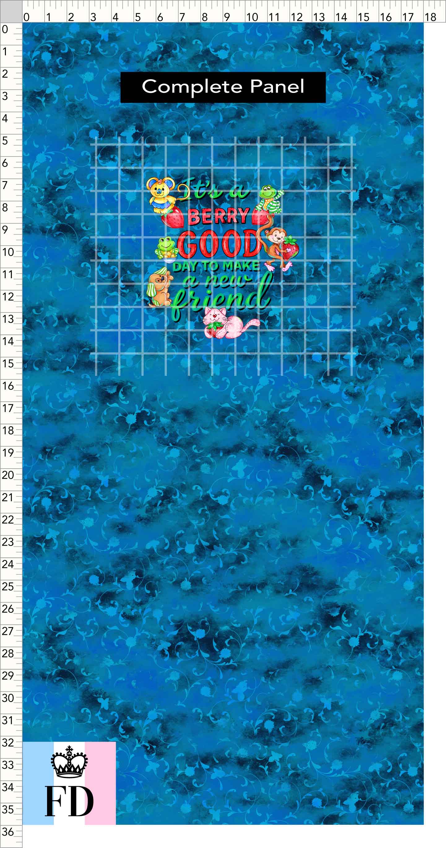 PREORDER - Short-Berry Friends - Panel - Berry Good Day - Foliage Blue - CHILD or ADULT