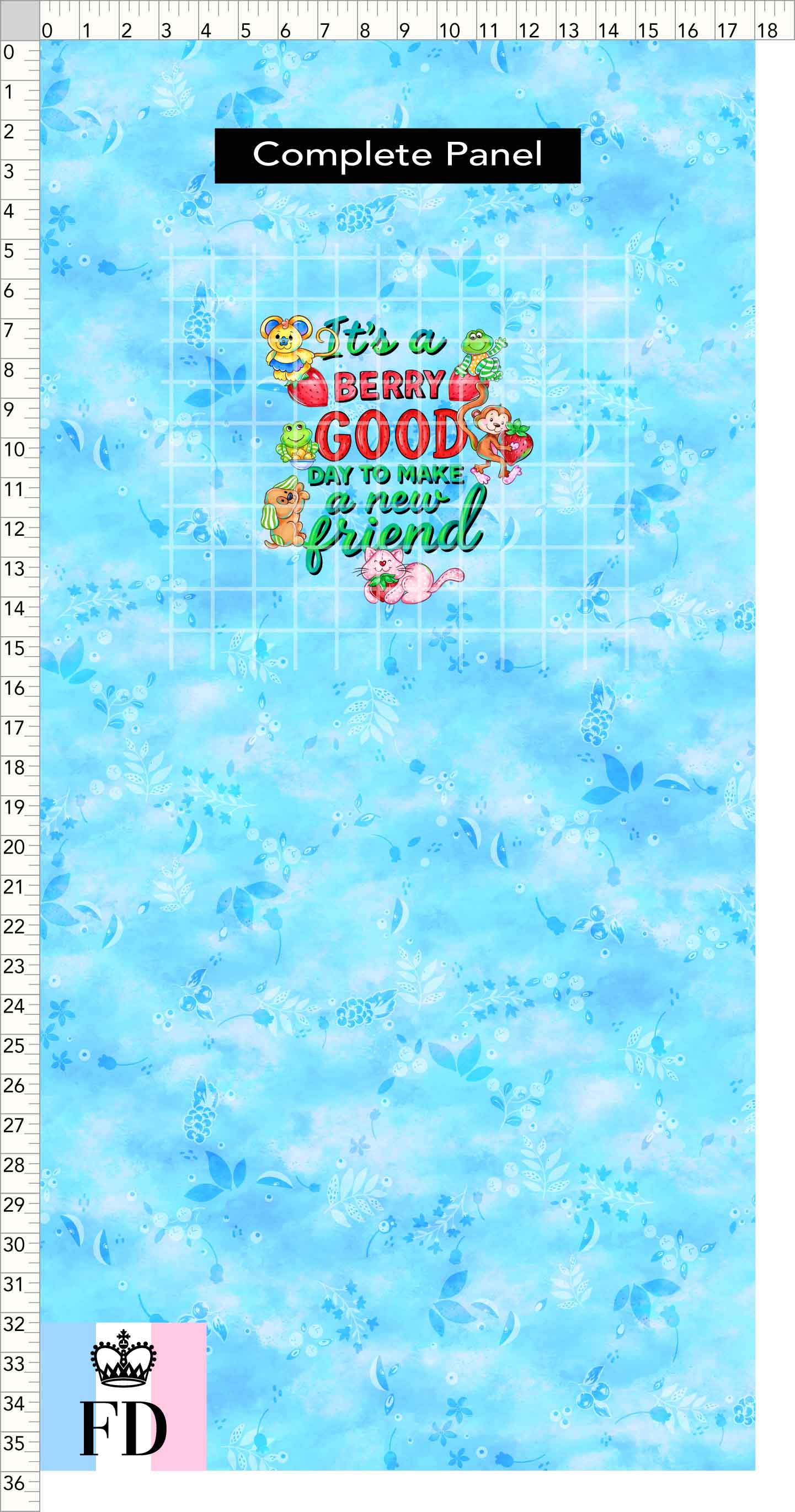 PREORDER - Short-Berry Friends - Panel - Berry Good Day - Leaves Light Blue - CHILD or ADULT