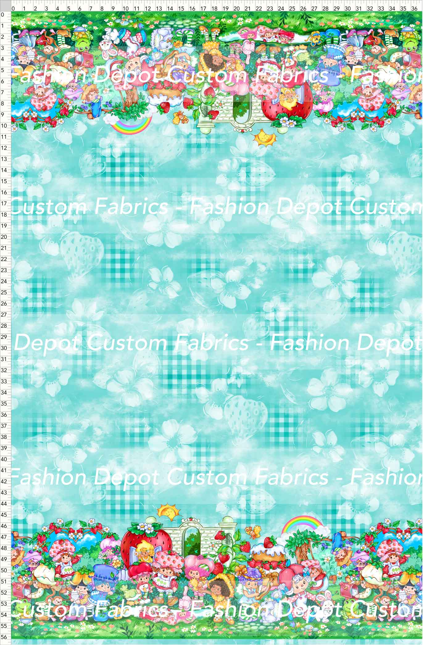 PREORDER - Short-Berry Friends - Double Border - Gingham Teal Background