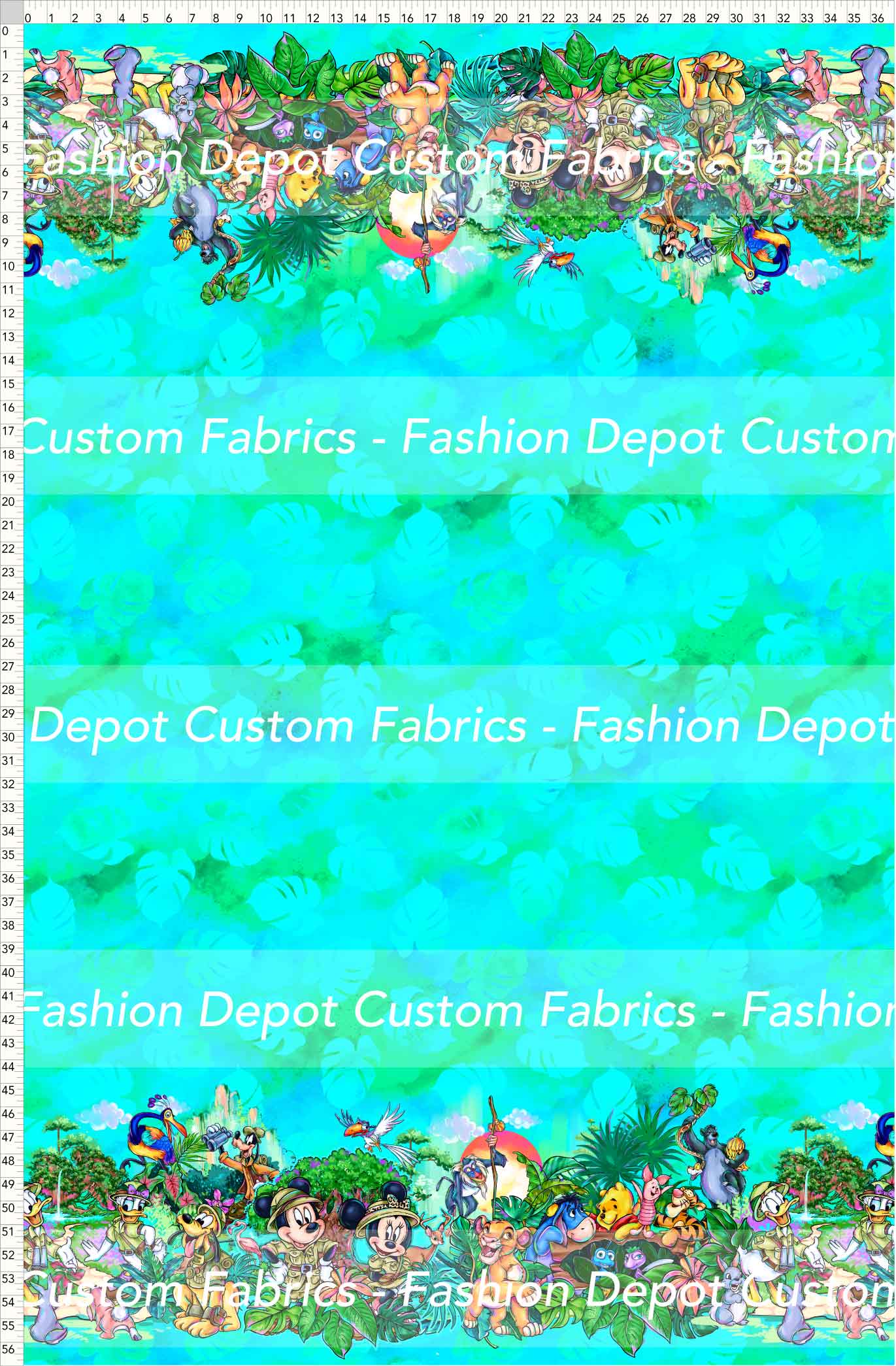 PREORDER - Safari Adventures - Double Border - Leaves Aqua Background