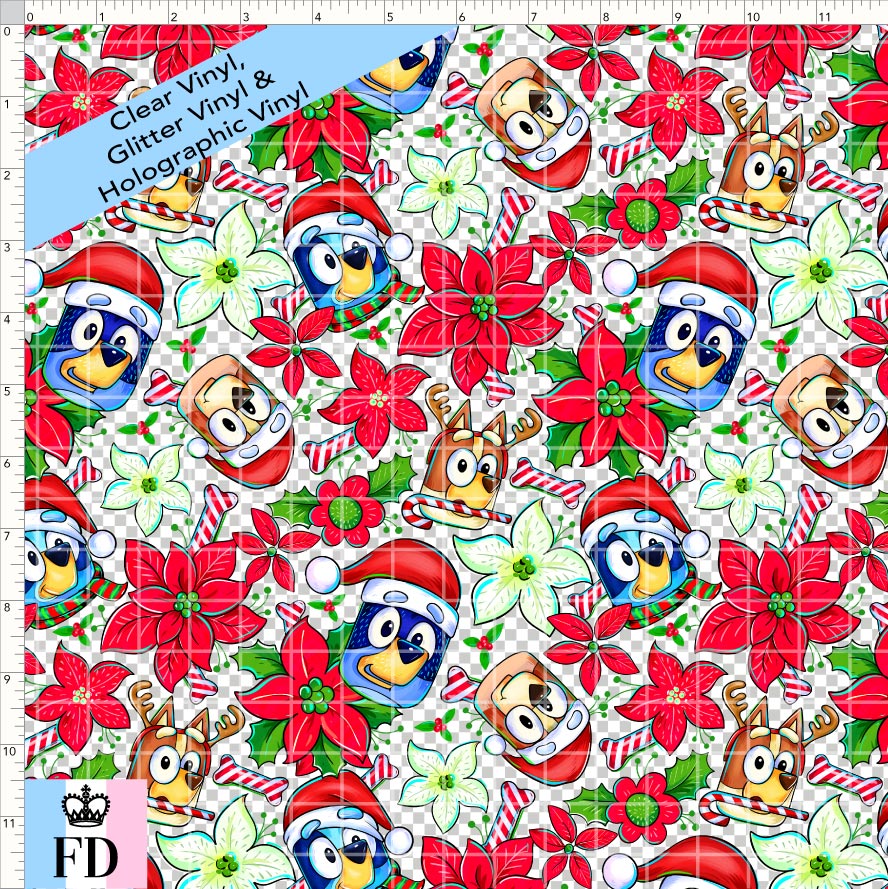PREORDER - Christmas Wackadoo! - Heeler Poinsettia - CLEAR & GLITTER VINYL - SMALL SCALE