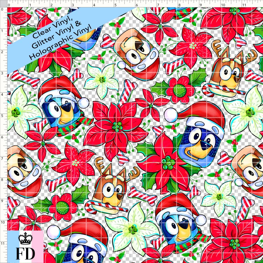 PREORDER - Christmas Wackadoo! - Heeler Poinsettia - CLEAR & GLITTER VINYL - REGULAR SCALE