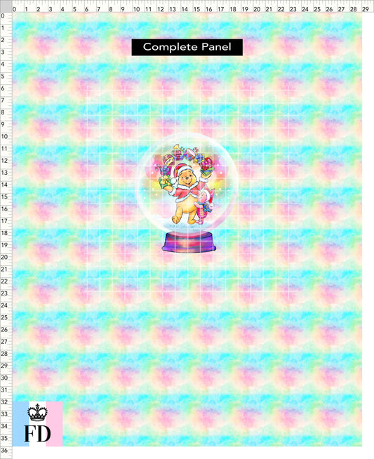 PREORDER - Winter Pooh Friends - Panel - Snow Globe - Rainbow Pastel - ADULT