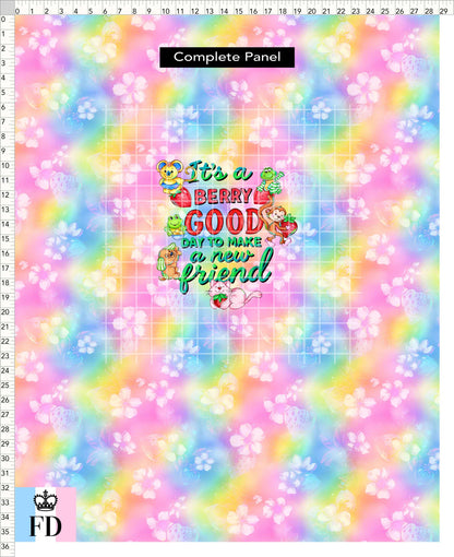 PREORDER - Short-Berry Friends - Panel - Berry Good Day - Strawberries Rainbow - CHILD or ADULT