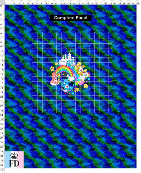 PREORDER - Rainbow Bears - Panel - Castle Fun - Clouds Blue Green - ADULT