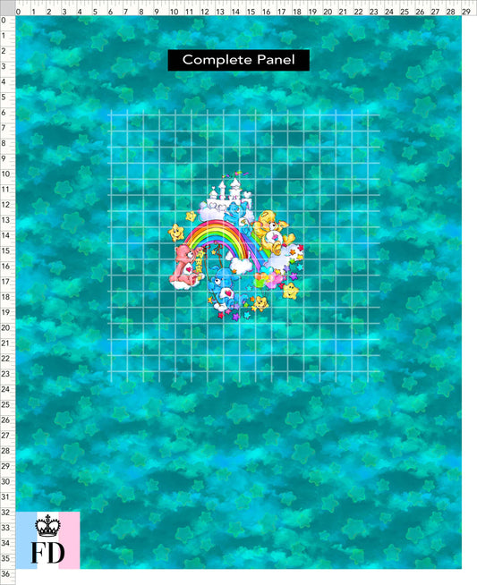 PREORDER - Rainbow Bears - Panel - Castle Fun - Stars Teal - ADULT