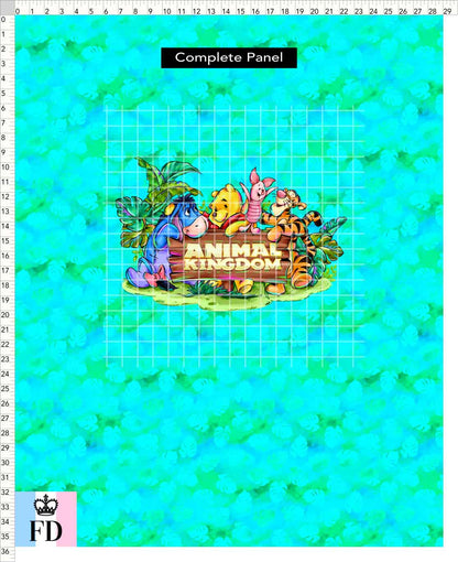 PREORDER - Safari Adventures - Panel - Pooh Friends AK - Leaves Aqua - CHILD or ADULT
