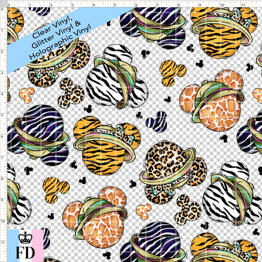 PREORDER - Safari Adventures - Animal Print Heads Mouse - CLEAR & GLITTER VINYL - REGULAR SCALE