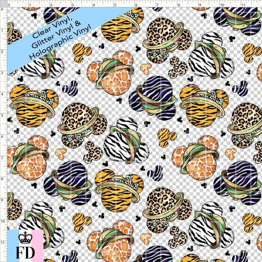 PREORDER - Safari Adventures - Animal Print Heads Mouse - CLEAR & GLITTER VINYL - SMALL SCALE