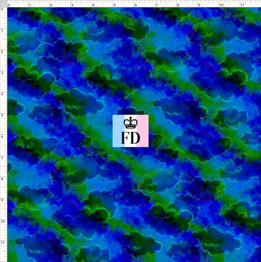 PREORDER - Rainbow Bears - Background - Clouds Blue Green