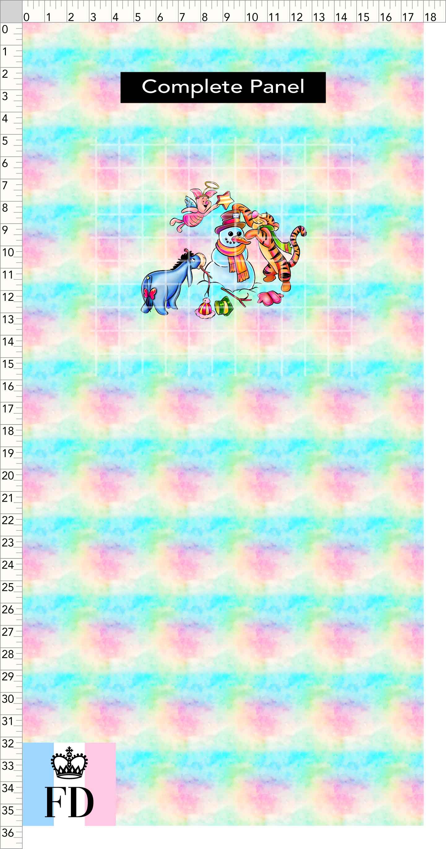 PREORDER - Winter Pooh Friends - Panel - Snowman Building - Rainbow Pastel - CHILD