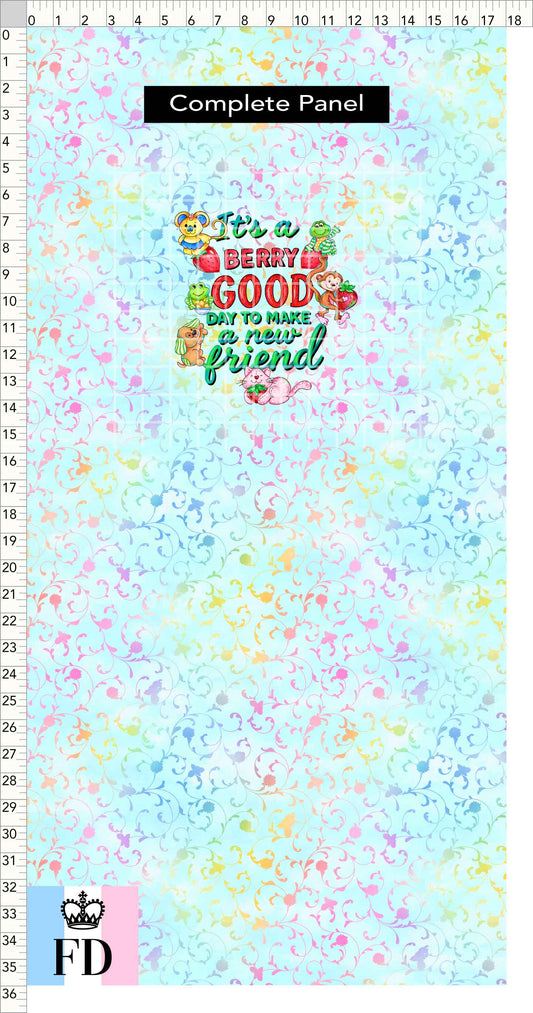 PREORDER - Short-Berry Friends - Panel - Berry Good Day - Foliage Aqua - CHILD or ADULT
