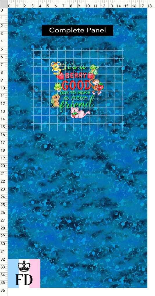 PREORDER - Short-Berry Friends - Panel - Berry Good Day - Foliage Blue - CHILD or ADULT