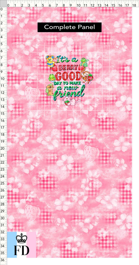 PREORDER - Short-Berry Friends - Panel - Berry Good Day - Gingham Pink - CHILD or ADULT