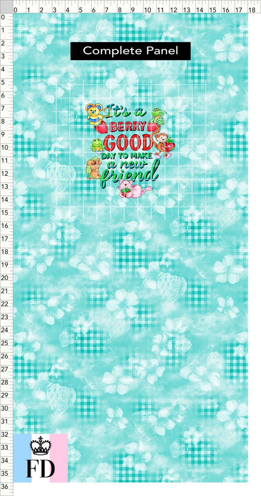 PREORDER - Short-Berry Friends - Panel - Berry Good Day - Gingham Teal - CHILD or ADULT