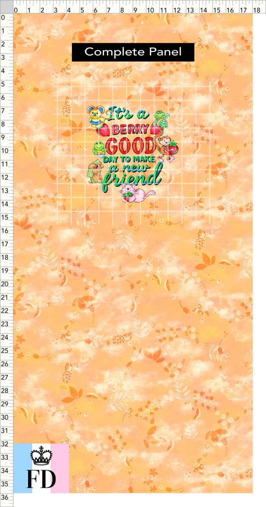PREORDER - Short-Berry Friends - Panel - Berry Good Day - Leaves Apricot - CHILD or ADULT