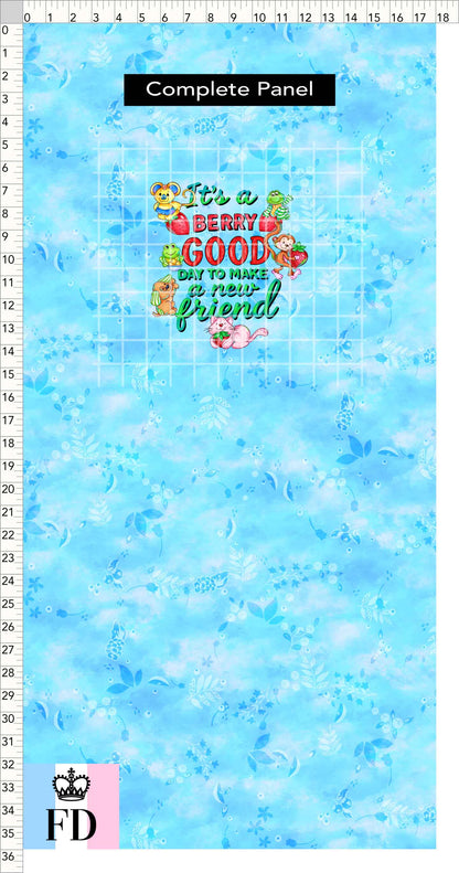PREORDER - Short-Berry Friends - Panel - Berry Good Day - Leaves Light Blue - CHILD or ADULT