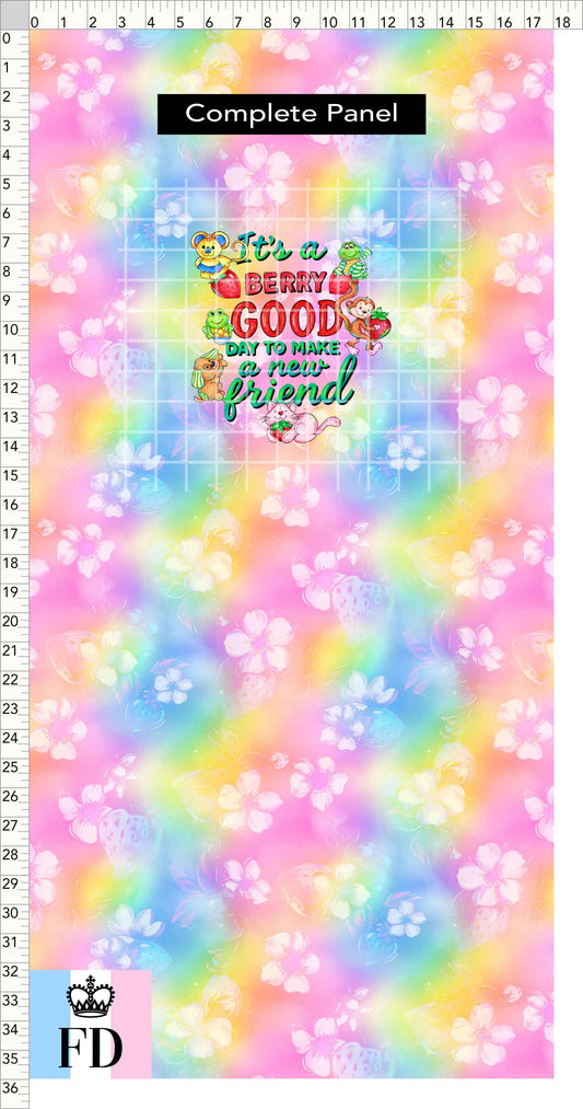 PREORDER - Short-Berry Friends - Panel - Berry Good Day - Strawberries Rainbow - CHILD or ADULT