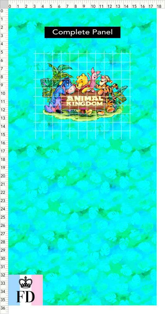 PREORDER - Safari Adventures - Panel - Pooh Friends AK - Leaves Aqua - CHILD or ADULT