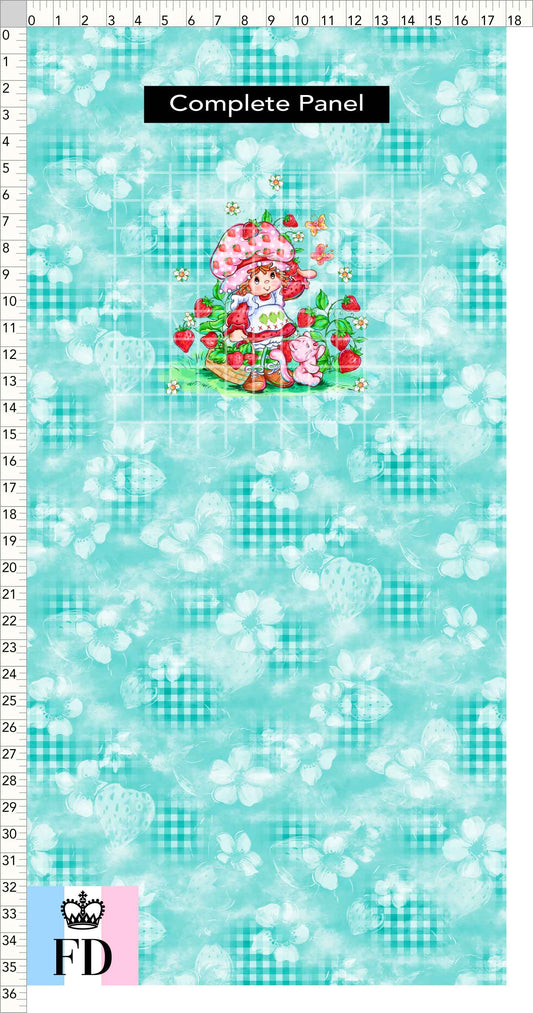 PREORDER - Short-Berry Friends - Panel - Strawberry - Gingham Teal - CHILD or ADULT