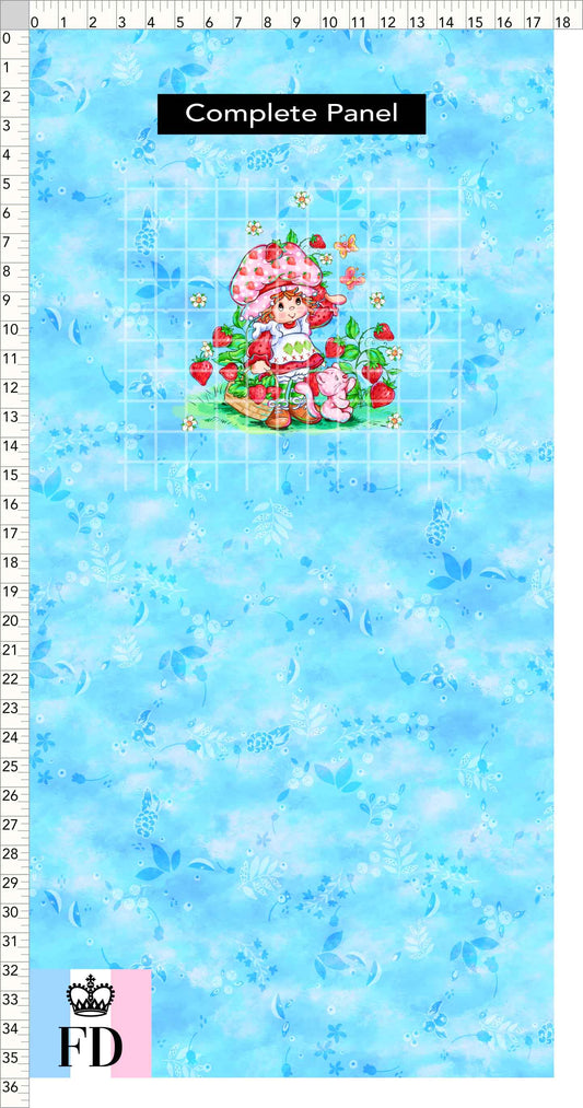 PREORDER - Short-Berry Friends - Panel - Strawberry - Leaves Light Blue - CHILD or ADULT