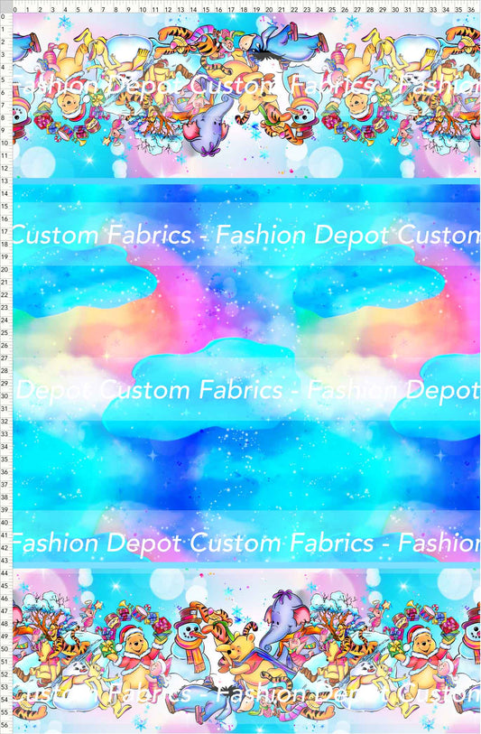 PREORDER - Winter Pooh Friends - Double Border - Lake Colorful Background
