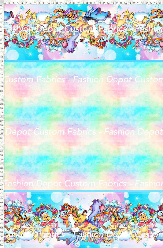 PREORDER - Winter Pooh Friends - Double Border - Rainbow Pastel Background