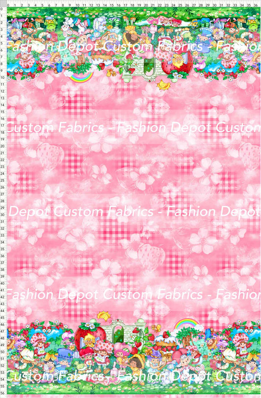 PREORDER - Short-Berry Friends - Double Border - Gingham Pink Background