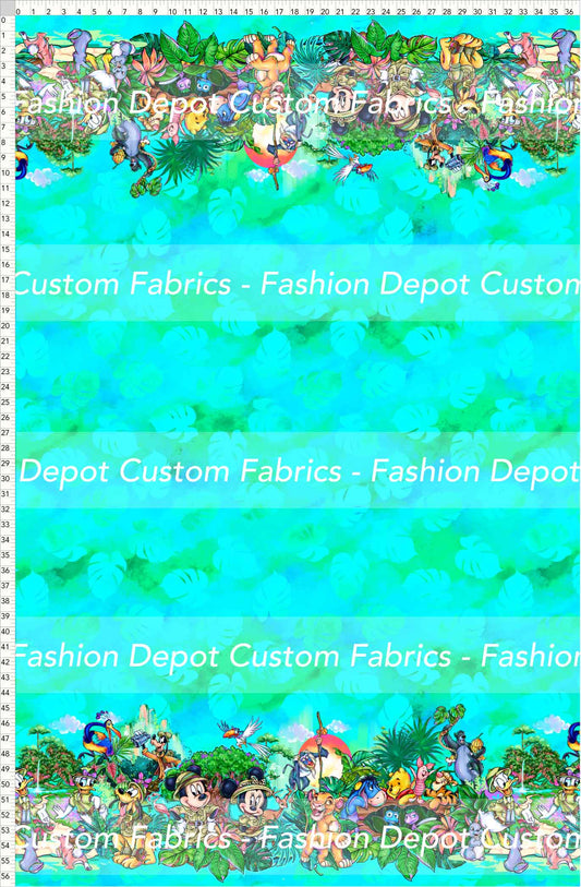 PREORDER - Safari Adventures - Double Border - Leaves Aqua Background