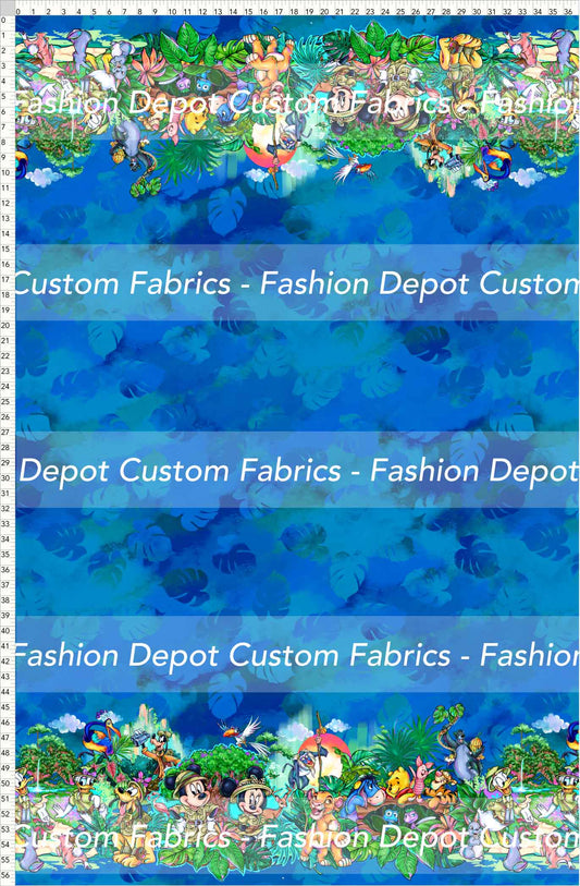 PREORDER - Safari Adventures - Double Border - Leaves Blue Background