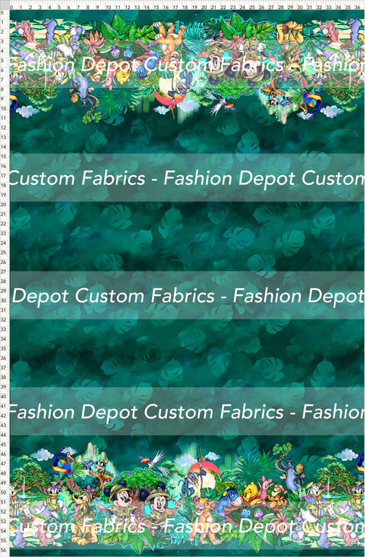 PREORDER - Safari Adventures - Double Border - Leaves Emerald Background