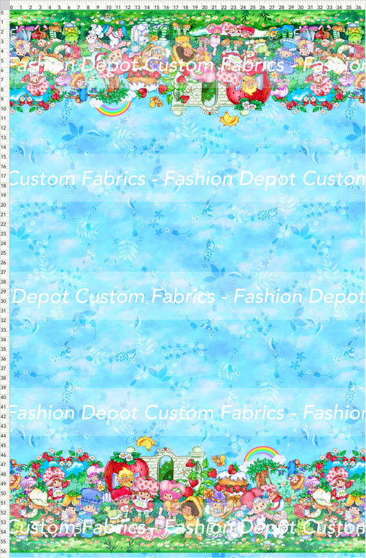 PREORDER - Short-Berry Friends - Double Border - Leaves Light Blue Background