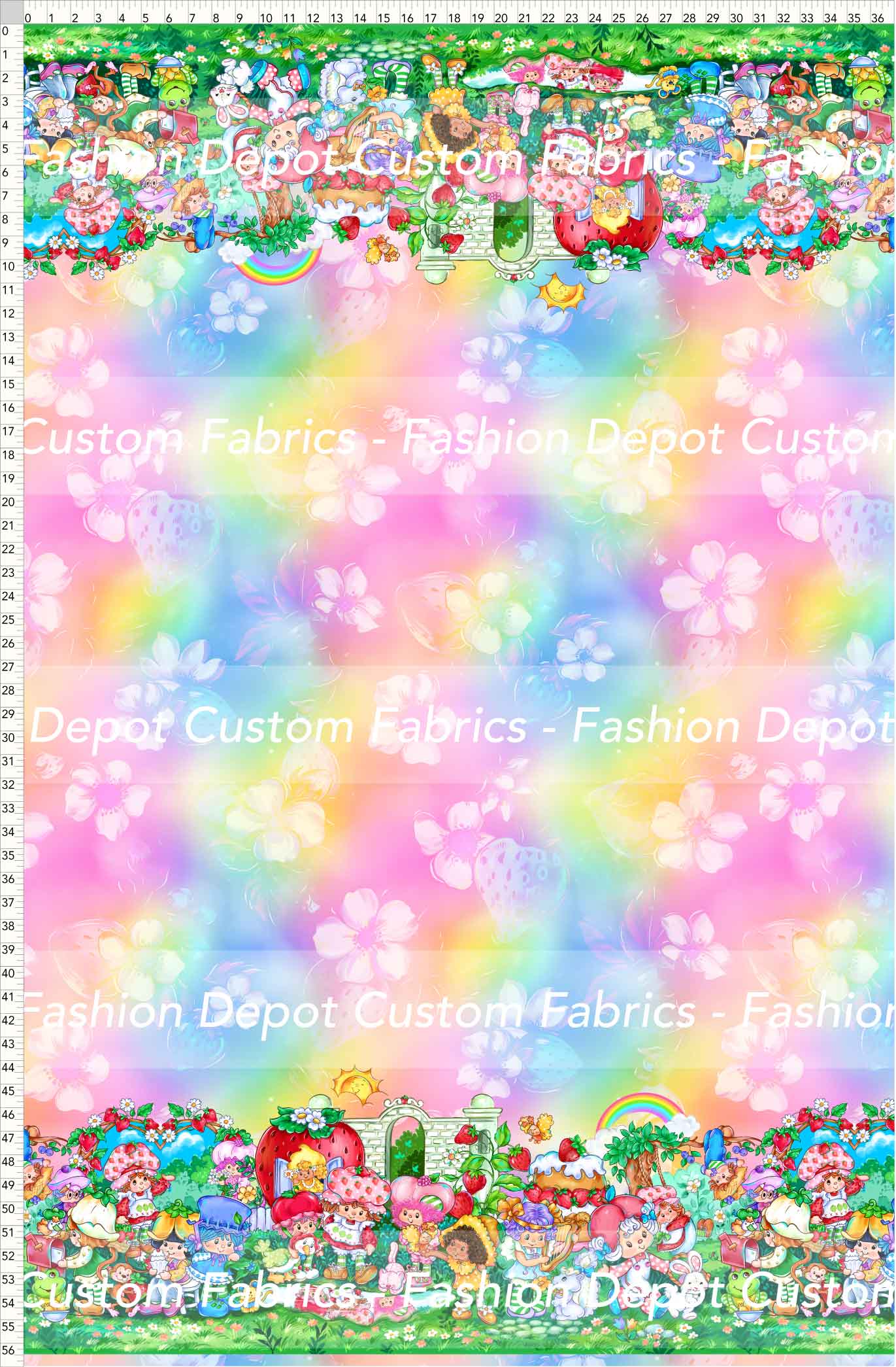 PREORDER - Short-Berry Friends - Double Border - Strawberries Rainbow Background