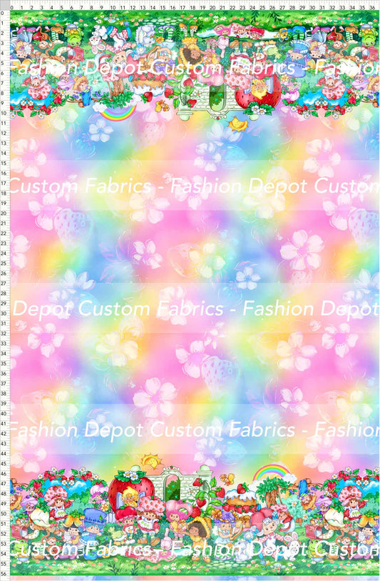 PREORDER - Short-Berry Friends - Double Border - Strawberries Rainbow Background