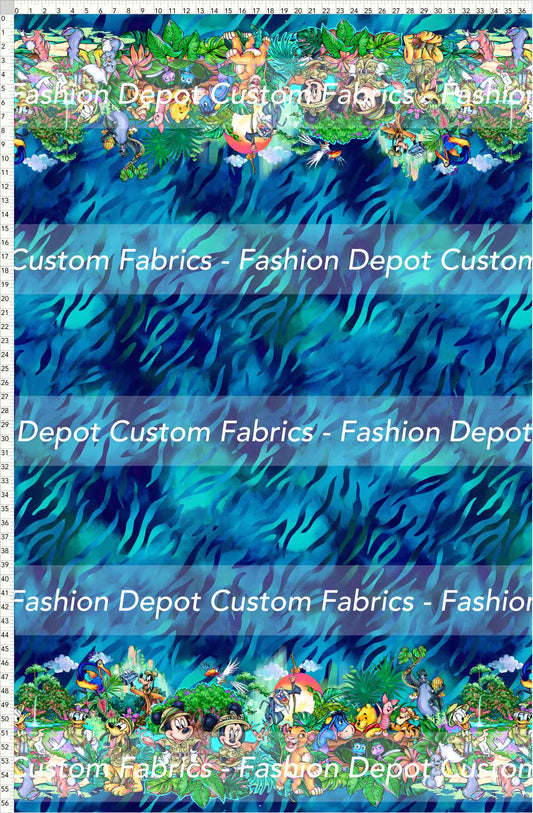 PREORDER - Safari Adventures - Double Border - Zebra Blue Background