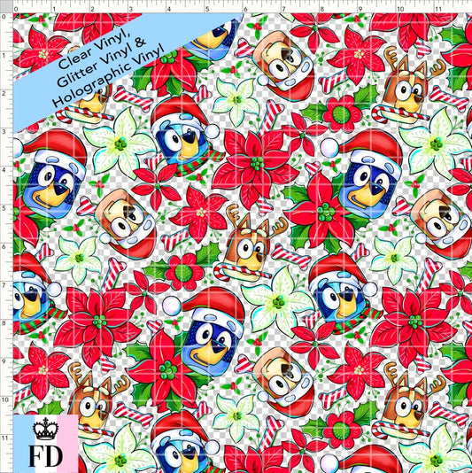 PREORDER - Christmas Wackadoo! - Heeler Poinsettia - CLEAR & GLITTER VINYL - SMALL SCALE